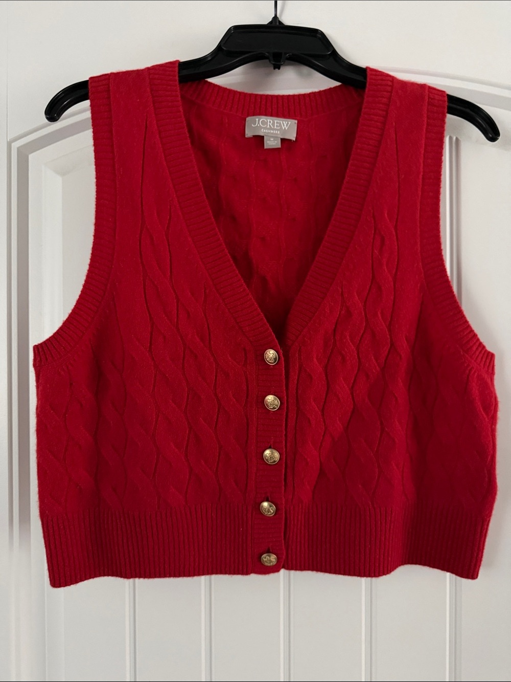 J. Crew Red Cable-Knit V-Neck Button Vest